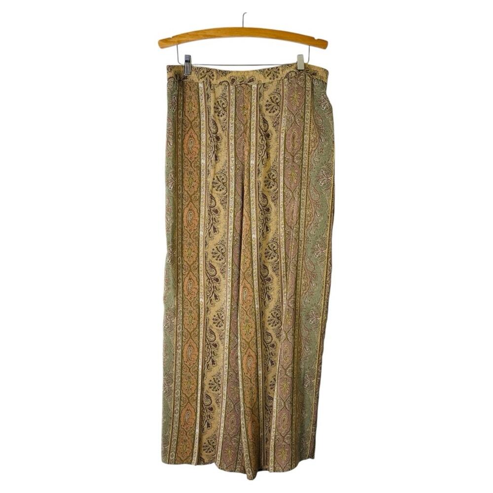 Doncaster tan purple silk paisley wide leg high waisted coastal office pants 12